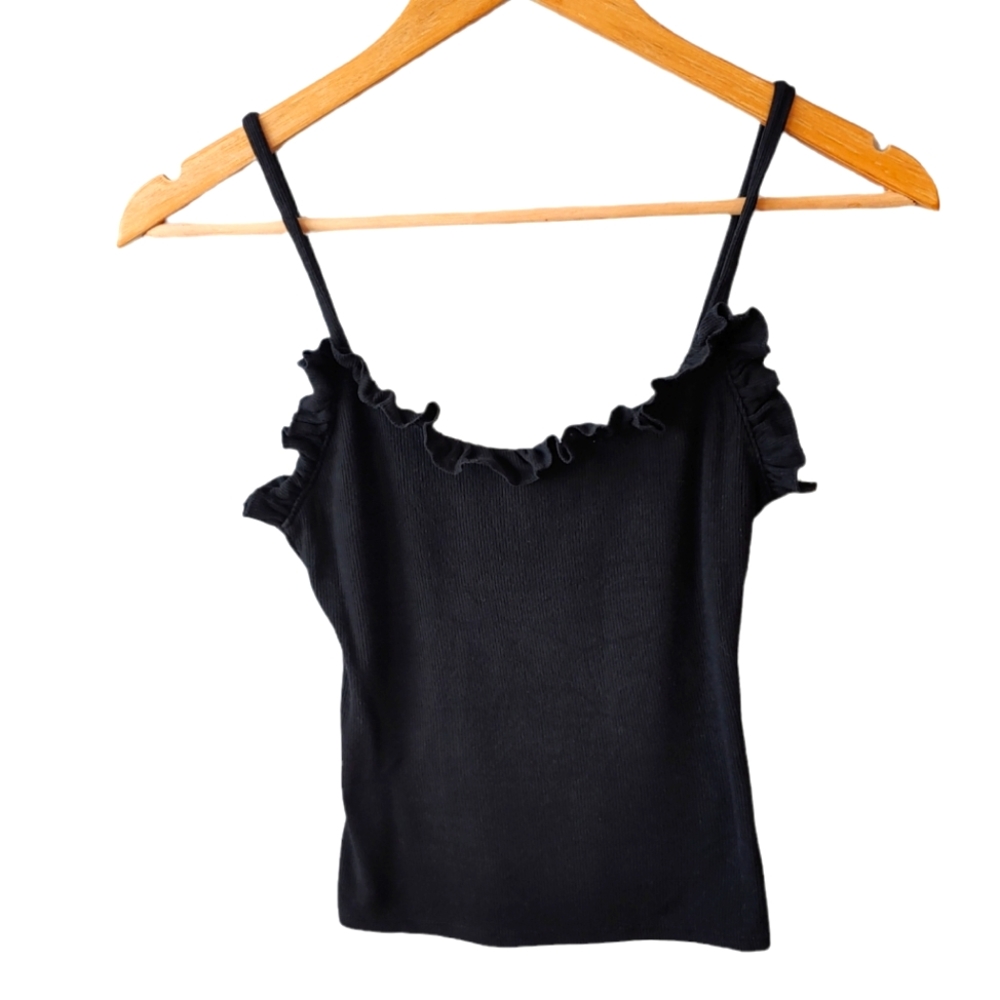 Truly Madly Deeply Black Ruffle Tank Top Size Small